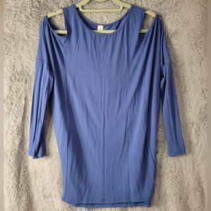 MITTOSHOP Open Shoulder Navy Top